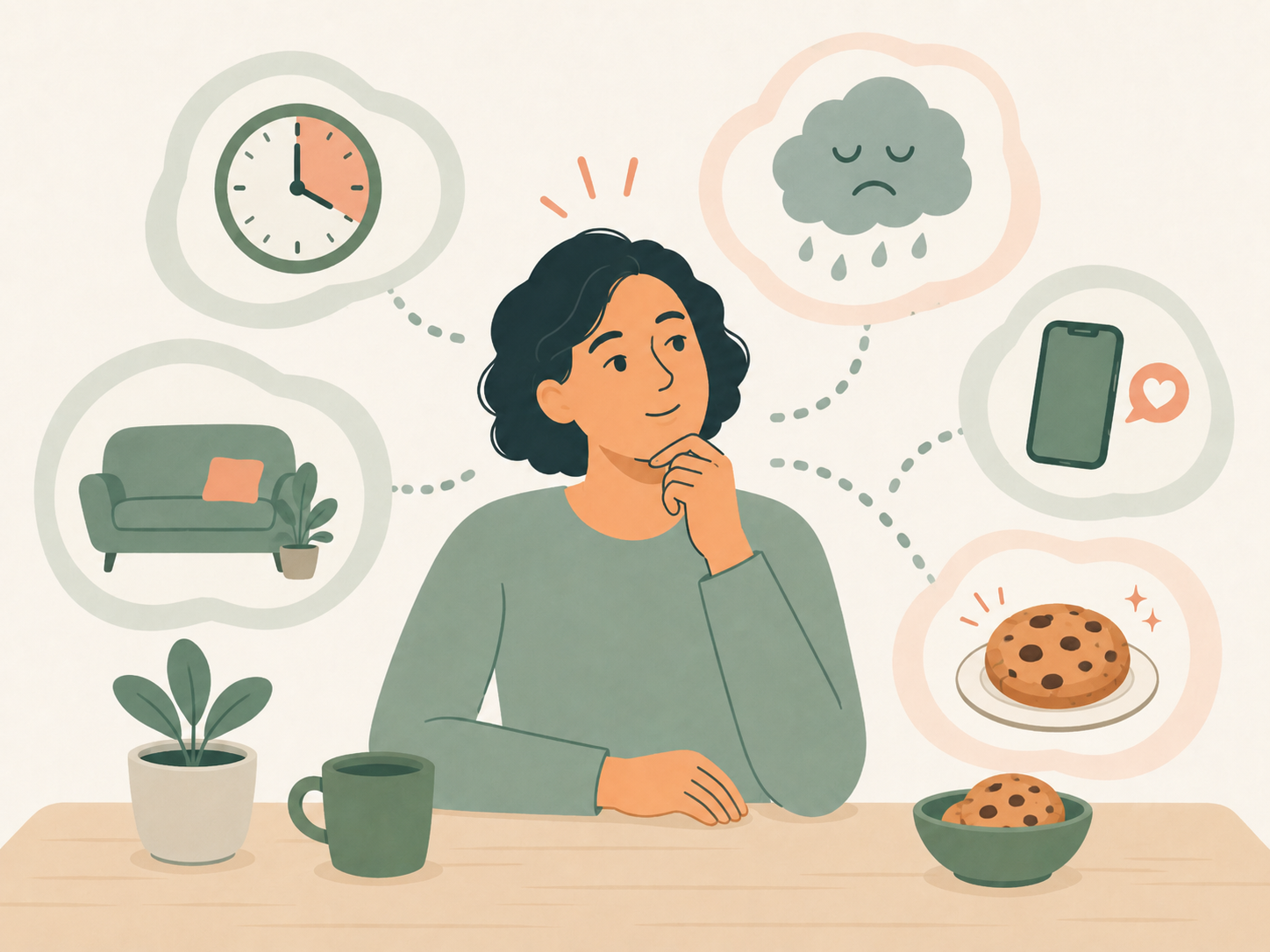 Illustration revealing subtle cues behind an apparently spontaneous urge to eat